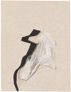 Jay DeFeo, Untitled (Bone series) [Estate No. E1931], 1975, graphite and acrylic with cut out collage on paper, 11 x 8 1/2 inches, courtesy: The Jay DeFeo Trust