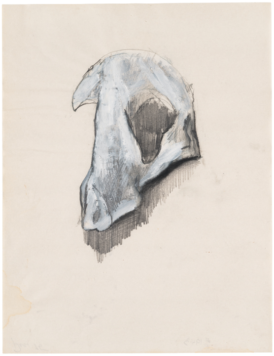 Jay DeFeo, Untitled (Bone series) [Estate No. E1943], 1975, graphite, oil pastel, and acrylic on paper, 11 X 8 1/2 inches, courtesy: The Jay DeFeo Trust