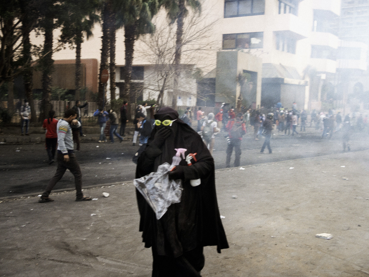 Cairo, Egypt. January, 2013. A woman involved in clashes near the Intercontinental Hotel.