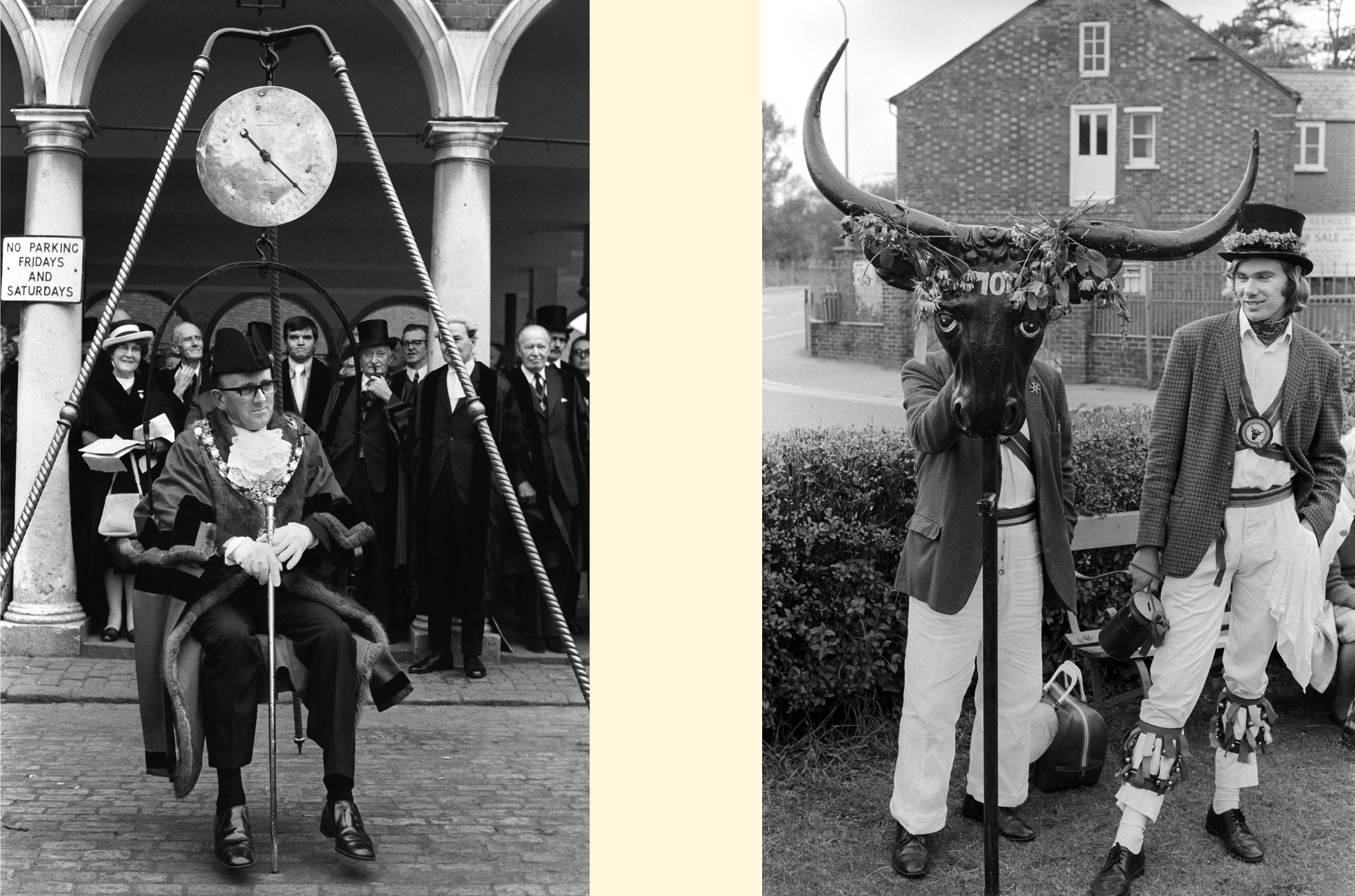 The Election of the Mayor of Ock Street, Abingdon, Oxfordshire. England 1971 The Horns.