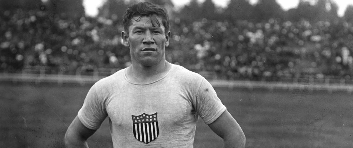 Thorpe – Jim Thorpe in football uniform when he played for the Canton  Bulldogs., Carlisle Indian School