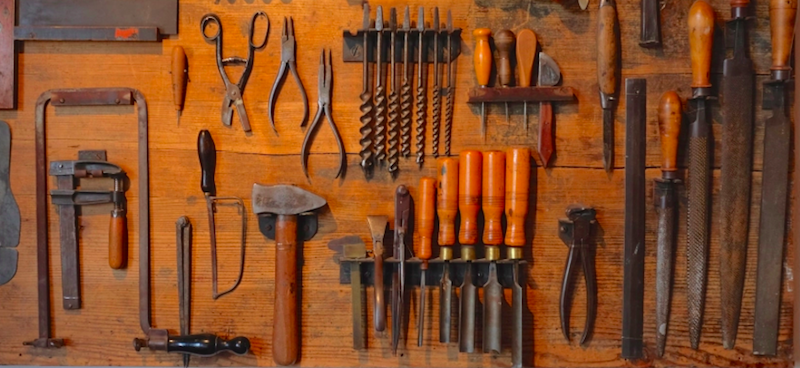 The most frequently used tools in book binding workshop