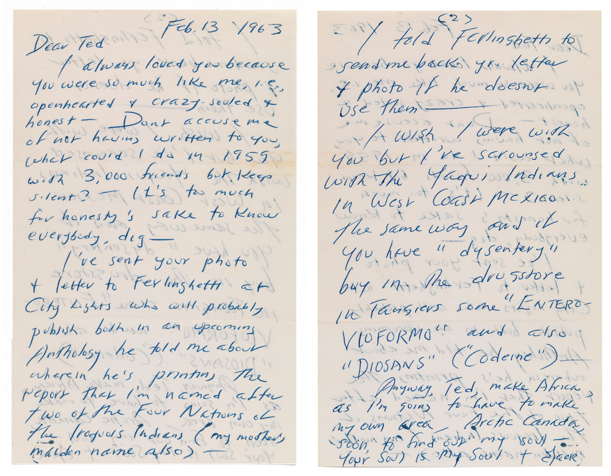 Letter sent by Jack Kerouac to Ted Joans