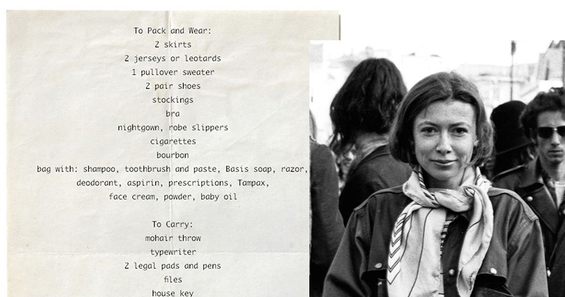 Joan Didion packing list