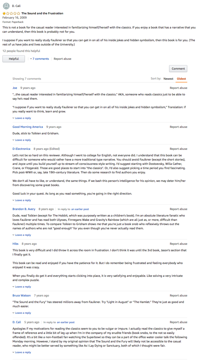 The 50 Best One-Star Amazon Reviews of Faulkner’s The Sound and the ...