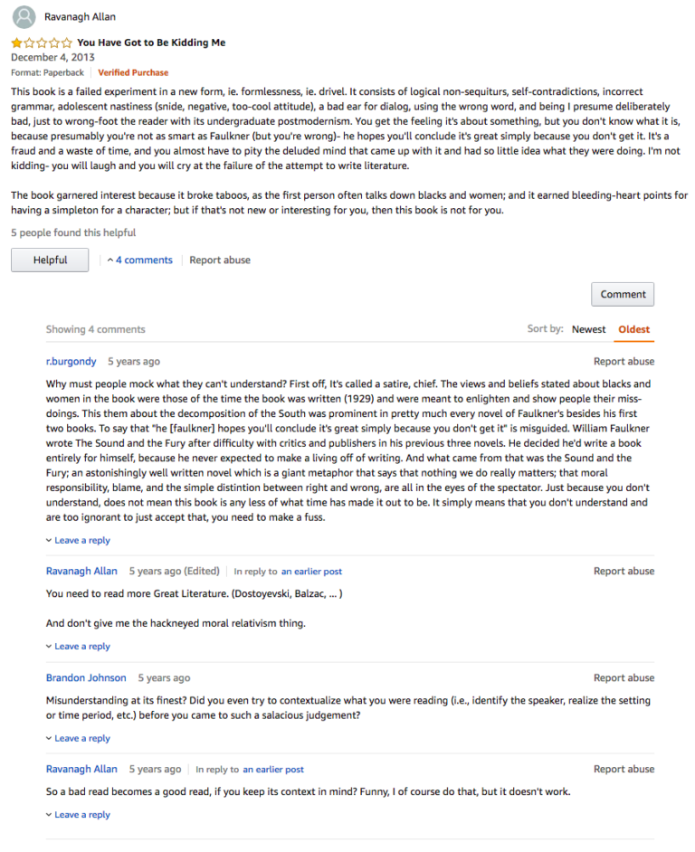 The 50 Best One-Star Amazon Reviews of Faulkner’s The Sound and the ...