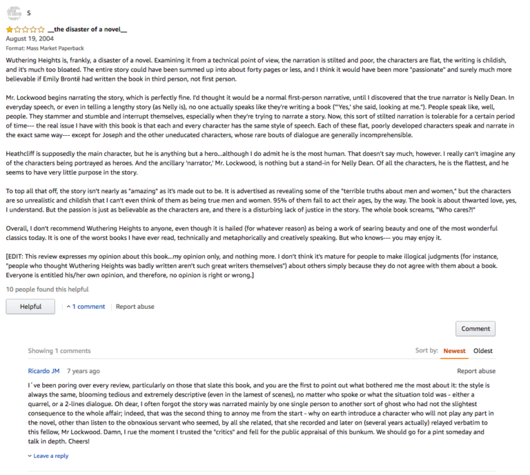 The 50 Best One-Star Amazon Reviews of Wuthering Heights ‹ Literary Hub