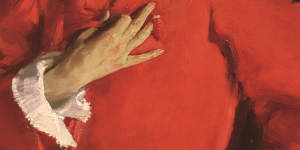 The Man in the Red Coat, hand, oil painting