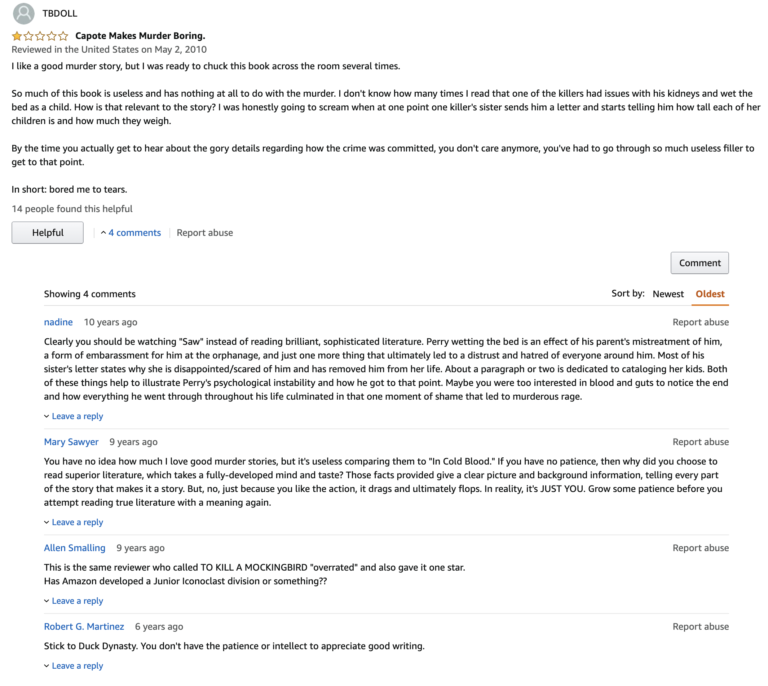 The 45 Best Bad Amazon Reviews of In Cold Blood ‹ Literary Hub