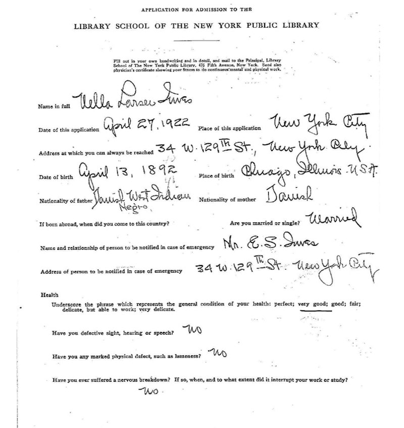 nella larsen library school application