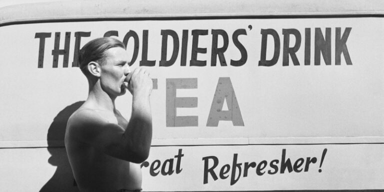 soldier drinking tea