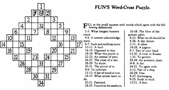Image of CROSSWORD PUZZLE, 1913. - Solution To The First Crossword Puzzle,  From The 'fun' Supplement Of The Sunday Edition Of The New York 'World,' 21  December 1913. From Granger - Historical Picture Archive