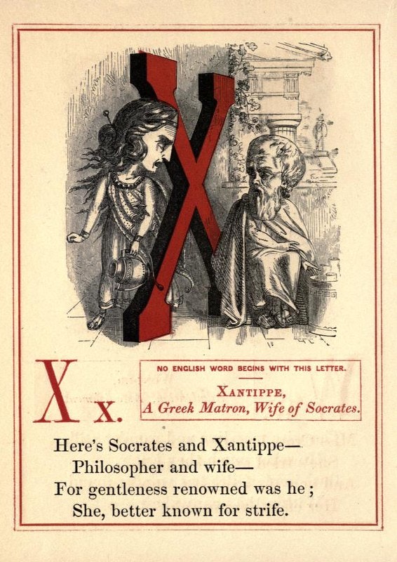 How did alphabet books tackle the letter 'x' before x-rays and