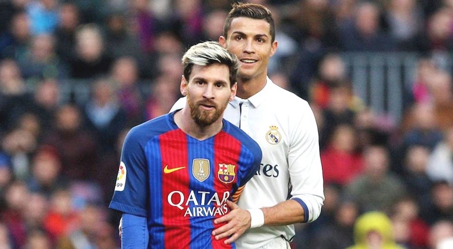 Cristiano Ronaldo and Lionel Messi Taking Photo playing chess in