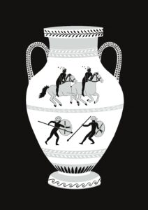 Illustration of a Greek urn featuring twins by Julia de Bres
