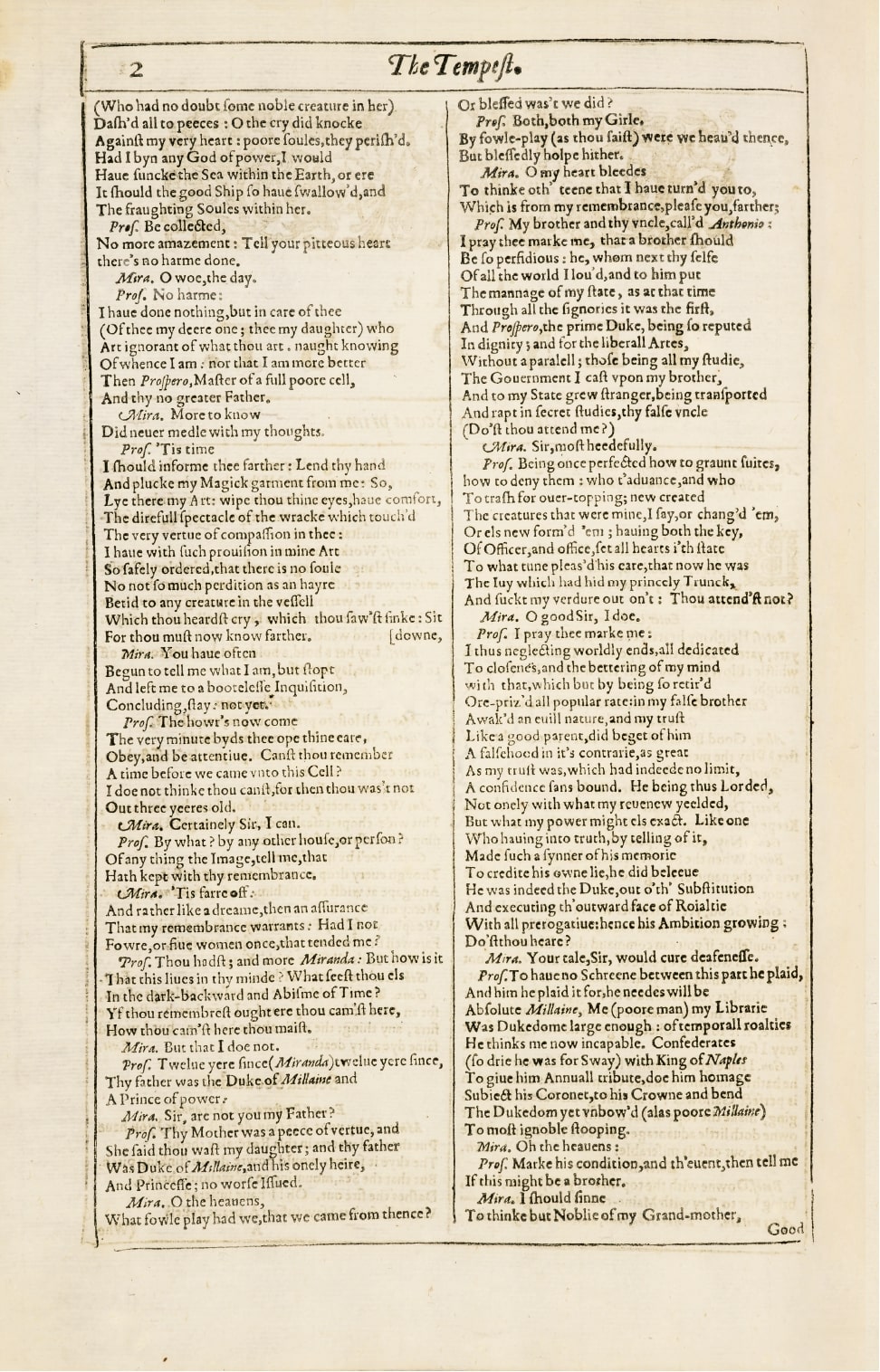 Shakespeare's First Folio — The Tempest (page 2)