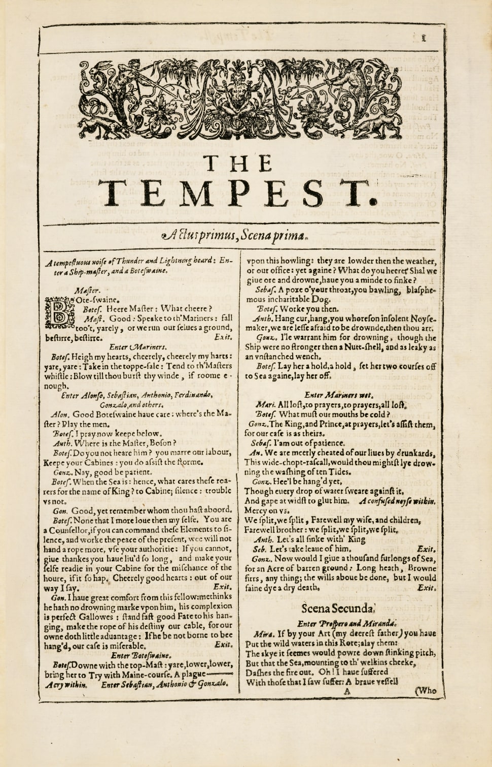 Shakespeare's First Folio — The Tempest