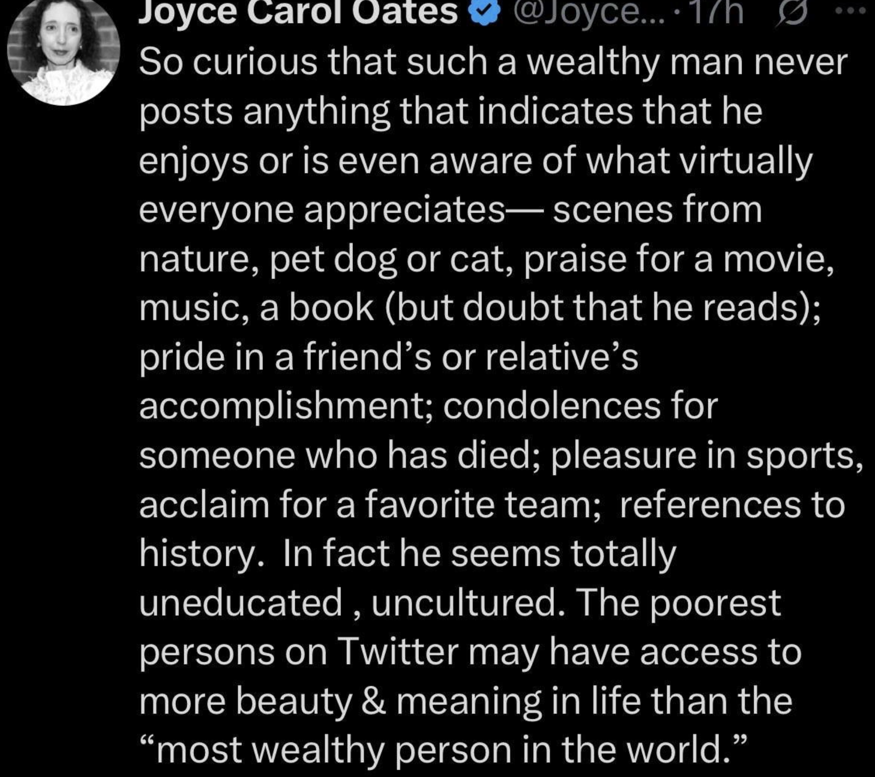 Literary Hub » Elon Musk gets roasted on his own platform by Joyce Carol Oates.