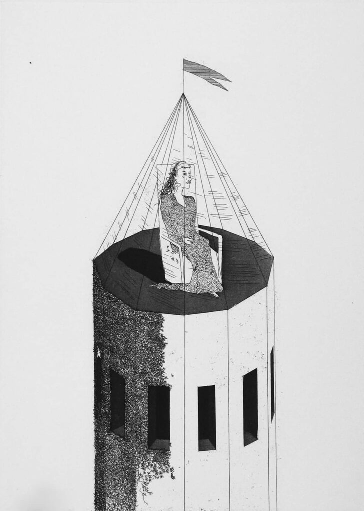 David Hockney, "The Princess in Her Tower," 1969 (from "The Little Sea Hare")