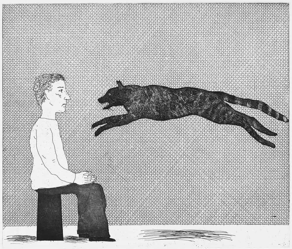David Hockney, "A Black Cat Leaping," 1969