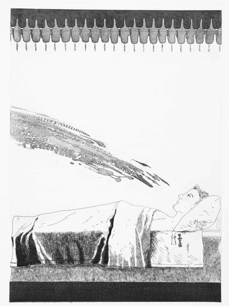 David Hockney, "Cold Water About to Hit the Prince," 1969 (from "The Boy Who Left Home to Learn Fear")